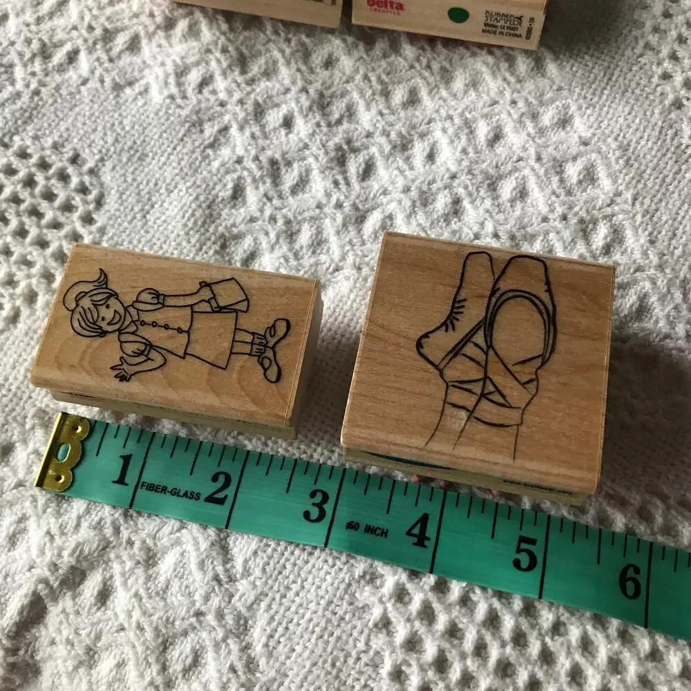 Pre-owned Wood-backed Rubber Stamp Baby/Girl Lot 4 stamps stork ballet baby